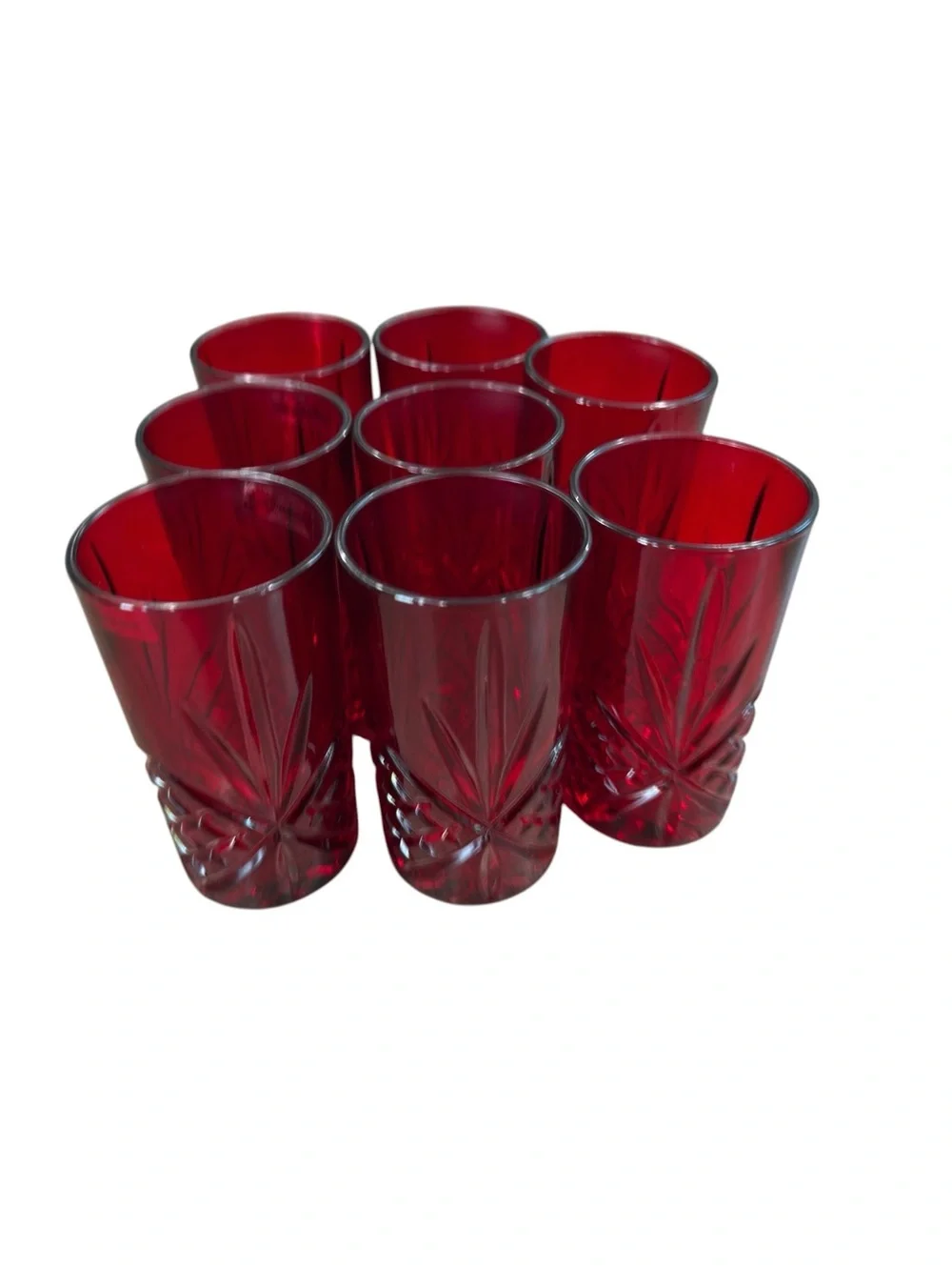 Godinger Dublin Shannon Crystal High Ball Ruby Red  Glasses  12 ounce Starburst